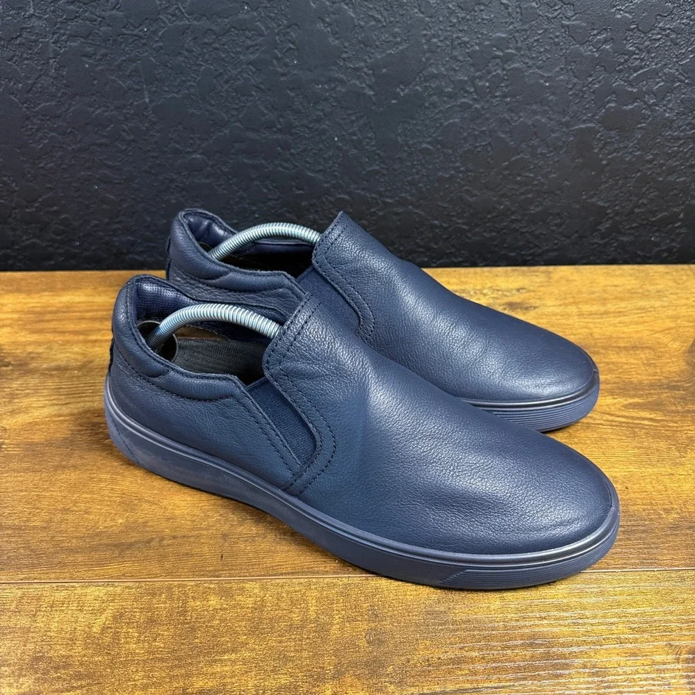 ECCO Soft 7 Navy Blue Pebbled Leather Slip-On Sneakers Mens 43 US 9-9.5